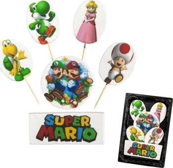 Jedlá dekorace na dort K Decor Cukrová figurka zápich Super Mario 6 ks
