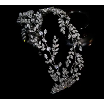 Čelenka B-TOP Slavnostní čelenka do vlasů se zirkony Leaves - stříbrná