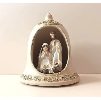 Vánoční dekorace Svítící betlém ve tvaru zvonečku 9 cm šedá