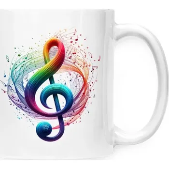 Hrnek malý bílý s potiskem Barevný houslový klíč hrnek