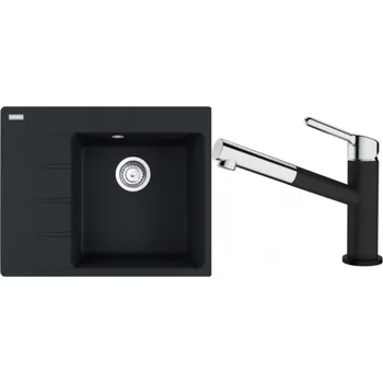 Granitový dřez Set Franke (dřez CNG 611-62 TL/2 Matná černá + baterie FC 3055.901 ORBIT Matná černá) + 5 % sleva v košíku s kódem SLEVA5