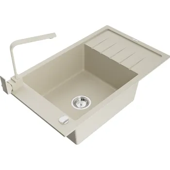 Granitový dřez MEXEN/S - Elias granitový dřez 1-miska s odkapávačem včetně baterie Rita, béžový 6511-69-670300-69
