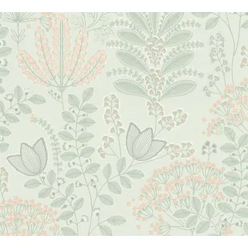 Tapeta A.S. Création | Vliesová tapeta na zeď Famous Garden 39349-3 | 0,53 x 10,05 m | zelená, meruňková, růžová + Zelená, meruňková, růžová vliesová tapeta na stěnu 393493 v rozměru 0,53 x 10,05 m