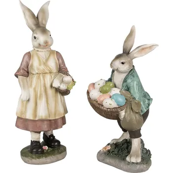 Bytová dekorace Dekorace králíček v zeleném kabátě s košem vajíček - 18*16*32 cm