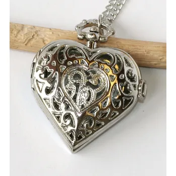 Hodinky Kapesní Hodinky na řetízku - Srdce stříbrné barvy, otevírací 2245 (perfektní dárek)