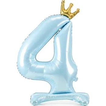 Balónek Balónek číslo 4 stojící modrý s korunkou 84 cm chb89062