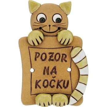 Zahradní dekorace Pozor na kočku 12,5 cm (Keramická kočka s nápisem)