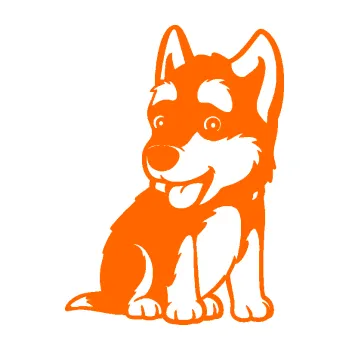 samolepka Pes 195 pravá Husky štěňátko (73 - Fluorescentní oranžová) SAMOLEPKA NA AUTO, NÁLEPKA, FÓLIE, POLEP, TUNING, VLASTNÍ TEXT, TISK, AUTOSAMOLEPKY.cz, POLEPY, OBRÁZEK, LOGO, 3D STICKERS