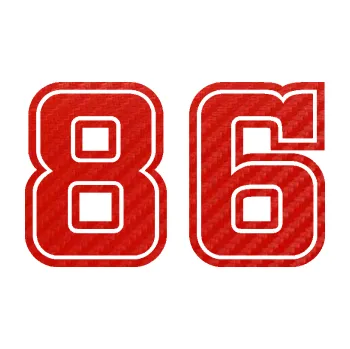 Polep vozidla Startovní číslo 86 typ 5 (53 - 3D karbon červený) SAMOLEPKA NA AUTO, NÁLEPKA, FÓLIE, POLEP, TUNING, VLASTNÍ TEXT, TISK, AUTOSAMOLEPKY.cz, POLEPY, OBRÁZEK, LOGO, 3D STICKERS