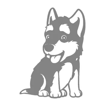 samolepka Pes 195 pravá Husky štěňátko (17 - šedá) SAMOLEPKA NA AUTO, NÁLEPKA, FÓLIE, POLEP, TUNING, VLASTNÍ TEXT, TISK, AUTOSAMOLEPKY.cz, POLEPY, OBRÁZEK, LOGO, 3D STICKERS