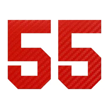 Polep vozidla Startovní číslo 55 (53 - 3D karbon červený) SAMOLEPKA NA AUTO, NÁLEPKA, FÓLIE, POLEP, TUNING, VLASTNÍ TEXT, TISK, AUTOSAMOLEPKY.cz, POLEPY, OBRÁZEK, LOGO, 3D STICKERS