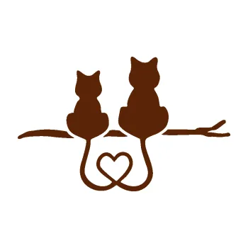 Samolepící dekorace Zamilované kočky spojené ocásky pravá (15 - hnědá) SAMOLEPKA NA AUTO, NÁLEPKA, FÓLIE, POLEP, TUNING, VLASTNÍ TEXT, TISK, AUTOSAMOLEPKY.cz, POLEPY, OBRÁZEK, LOGO, 3D STICKERS