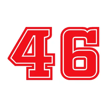 Polep vozidla SAMOLEPKA Startovní číslo 46 typ 5 (10 - červená) NA AUTO, NÁLEPKA, FÓLIE, POLEP, TUNING, VLASTNÍ TEXT, TISK, AUTOSAMOLEPKY.cz, POLEPY, OBRÁZEK, LOGO, SAMOLEPKY
