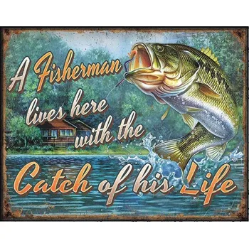 Plechová cedule Plechová cedule Fishermans Catch 32 cm x 40 cm