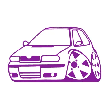 Polep vozidla SAMOLEPKA Škoda Felicia karikatura levá (14 - fialová) NA AUTO, NÁLEPKA, FÓLIE, POLEP, TUNING, VLASTNÍ TEXT, TISK, AUTOSAMOLEPKY.cz, POLEPY, OBRÁZEK, LOGO, SAMOLEPKY