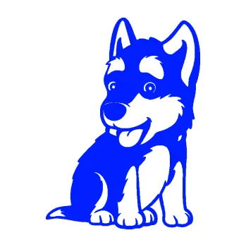 samolepka Pes 195 pravá Husky štěňátko (19 - modrá dynamic) SAMOLEPKA NA AUTO, NÁLEPKA, FÓLIE, POLEP, TUNING, VLASTNÍ TEXT, TISK, AUTOSAMOLEPKY.cz, POLEPY, OBRÁZEK, LOGO, 3D STICKERS