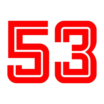 Polep vozidla SAMOLEPKA Startovní číslo 53 typ 7 (74 - Fluorescentní červená) NA AUTO, NÁLEPKA, FÓLIE, POLEP, TUNING, VLASTNÍ TEXT, TISK, AUTOSAMOLEPKY.cz, POLEPY, OBRÁZEK, LOGO, SAMOLEPKY