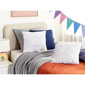 Polštář Sada 2 dekorativních polštářů světle modrá bavlna 45 x 45 cm vyšívaný duhový vzor doplňky Beliani