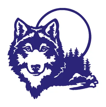 Polep vozidla SAMOLEPKA Vlk 007 levá s krajinou (22 - střední modrá) NA AUTO, NÁLEPKA, FÓLIE, POLEP, TUNING, VLASTNÍ TEXT, TISK, AUTOSAMOLEPKY.cz, POLEPY, OBRÁZEK, LOGO, SAMOLEPKY