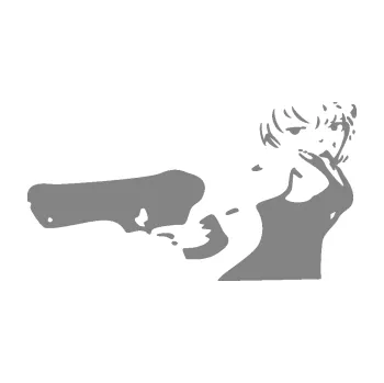 Samolepící dekorace SAMOLEPKA Žena s pistolí levá (17 - šedá) NA AUTO, NÁLEPKA, FÓLIE, POLEP, TUNING, VLASTNÍ TEXT, TISK, AUTOSAMOLEPKY.cz, POLEPY, OBRÁZEK, LOGO, SAMOLEPKY