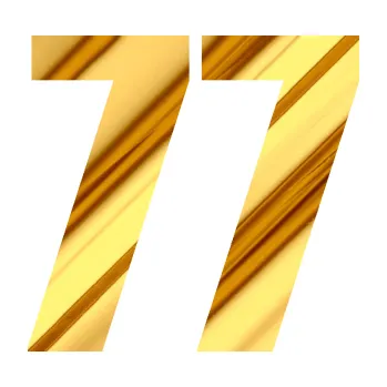 Autodoplněk Samolepka na auto Startovní číslo 77 typ 2 (81 - chrom fólie zlatá zrcadlová) NÁLEPKA, FÓLIE, POLEPY, TUNING, VLASTNÍ TEXT, TISK, AUTOSAMOLEPKY.cz, SAMOLEPKY, OBRÁZEK, LOGO, VÝROBA, PRODEJ