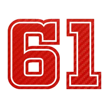 Polep vozidla Startovní číslo 61 typ 5 (53 - 3D karbon červený) SAMOLEPKA NA AUTO, NÁLEPKA, FÓLIE, POLEP, TUNING, VLASTNÍ TEXT, TISK, AUTOSAMOLEPKY.cz, POLEPY, OBRÁZEK, LOGO, 3D STICKERS
