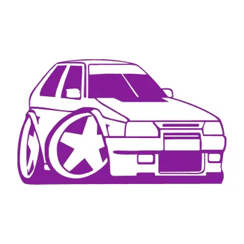 Polep vozidla SAMOLEPKA Škoda Favorit karikatura pravá (14 - fialová) NA AUTO, NÁLEPKA, FÓLIE, POLEP, TUNING, VLASTNÍ TEXT, TISK, AUTOSAMOLEPKY.cz, POLEPY, OBRÁZEK, LOGO, SAMOLEPKY
