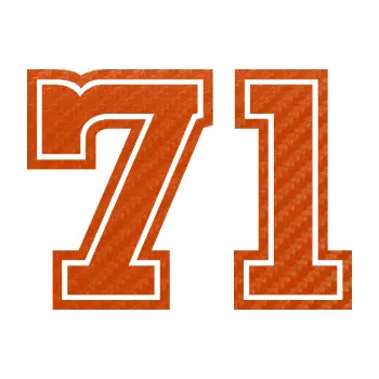 Polep vozidla Startovní číslo 71 typ 5 (54 - 3D karbon oranžový) SAMOLEPKA NA AUTO, NÁLEPKA, FÓLIE, POLEP, TUNING, VLASTNÍ TEXT, TISK, AUTOSAMOLEPKY.cz, POLEPY, OBRÁZEK, LOGO, 3D STICKERS