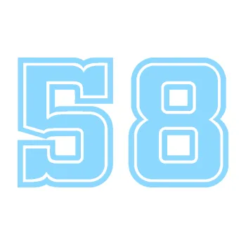 Polep vozidla Startovní číslo 58 typ 5 (03 - světle modrá) SAMOLEPKA NA AUTO, NÁLEPKA, FÓLIE, POLEP, TUNING, VLASTNÍ TEXT, TISK, AUTOSAMOLEPKY.cz, POLEPY, OBRÁZEK, LOGO, 3D STICKERS