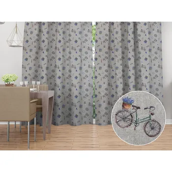 ubrus Dekorační závěs PML-097 Levandule a kola na šedém režném 145x140 cm