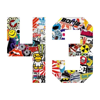 Polep vozidla Startovní číslo 43 (83 - Sticker bomb) SAMOLEPKA NA AUTO, NÁLEPKA, FÓLIE, POLEP, TUNING, VLASTNÍ TEXT, TISK, AUTOSAMOLEPKY.cz, POLEPY, OBRÁZEK, LOGO, 3D STICKERS