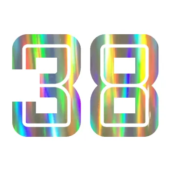 Polep vozidla Startovní číslo 38 typ 7 (93 - Holografická) SAMOLEPKA NA AUTO, NÁLEPKA, FÓLIE, POLEP, TUNING, VLASTNÍ TEXT, TISK, AUTOSAMOLEPKY.cz, POLEPY, OBRÁZEK, LOGO, 3D STICKERS