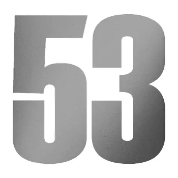 Samolepicí dekorace na vozidlo Startovní číslo 53 typ 2 (42 - stříbrná metalíza) SAMOLEPKA NA AUTO, NÁLEPKA, FÓLIE, POLEP, TUNING, VLASTNÍ TEXT, TISK, AUTOSAMOLEPKY.cz, POLEPY, OBRÁZEK, LOGO, 3D STICKERS