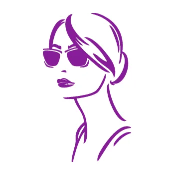Samolepící dekorace SAMOLEPKA Žena tvář 003 levá s brýlemi (14 - fialová) NA AUTO, NÁLEPKA, FÓLIE, POLEP, TUNING, VLASTNÍ TEXT, TISK, AUTOSAMOLEPKY.cz, POLEPY, OBRÁZEK, LOGO, SAMOLEPKY