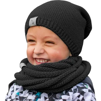 Čepice DĚTSKÁ PLETENÁ ZIMNÍ ČEPICE UNUO ZIMA26 Velikost: L, Vzor: Černá