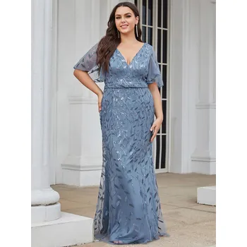 Dámské šaty Svatební a plesové šaty nas květinovou výšivkou - Modré 9XL Barva: Světle Modrá, Velikost: 9XL