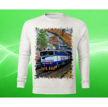 Pánská mikina mikina s lokomotivou 756 004-8 dámská XXL (mikina s vlakem světle šedý melír)