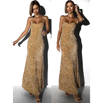 Dámské šaty Hnědé elegantní šaty TOMOE s flitry Velikost: S/M