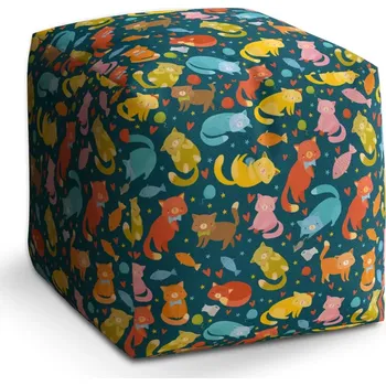 Taburet Taburet Kostka Kočky s rybkami: 40x40x40 cm - Sablio