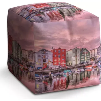 Taburet Taburet Kostka Barevné domky na pobřeží: 40x40x40 cm - Sablio