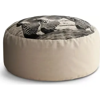 Sedací pytel Kulatý taburet Circle Zebry u vody: 38x48 cm - Sablio