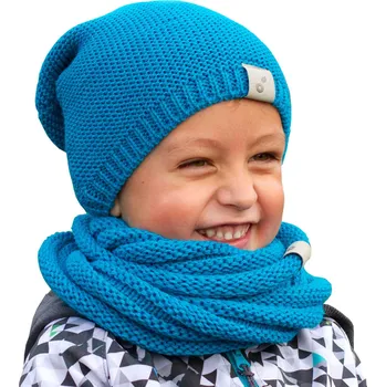 Oblečení a móda UNUO DĚTSKÁ ČEPICE PLETENÁ WARM TYRKYSOVÁ, velikost S - L Velikost: S, Vzor: Tyrkysová