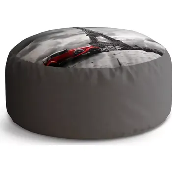 Sedací pytel Kulatý taburet Circle Eiffelova věž a červené auto: 38x48 cm - Sablio