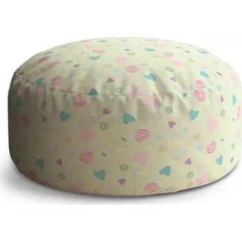 Sedací pytel Kulatý taburet Circle Srdíčka a spirály: 38x48 cm - Sablio