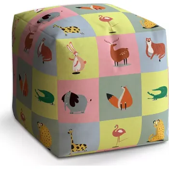 Taburet Taburet Kostka Zvířátka ze Zoo: 40x40x40 cm - Sablio