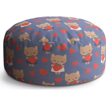 Sedací pytel Kulatý taburet Circle Kočičky s jahodami: 38x48 cm - Sablio