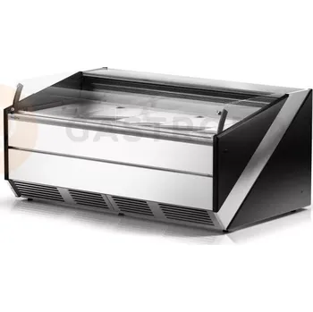 Modul chladicího pultu s tvrzeným ohýbaným sklem krátkým, systémem sušení skla a deskou z nerezové oceli 1250x1200x930 mm | RAPA, L-Si