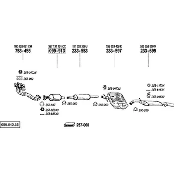 Výfukový systém střední tlumič výfuku Polmostrow 233553P, náhrada za Bosal 233-553