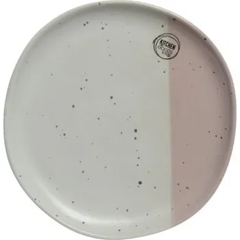 Talíř Mělký keramický talíř, motiv tečky, průměr 27 cm, bílo - růžový