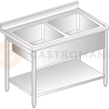 Nerezový dřez Stůl přístěnný z nerezové oceli s 2 dřezy, poličkou, zadní lištou a okapovou lištou 1000x600x850 mm | DORA METAL, DM-S-3212